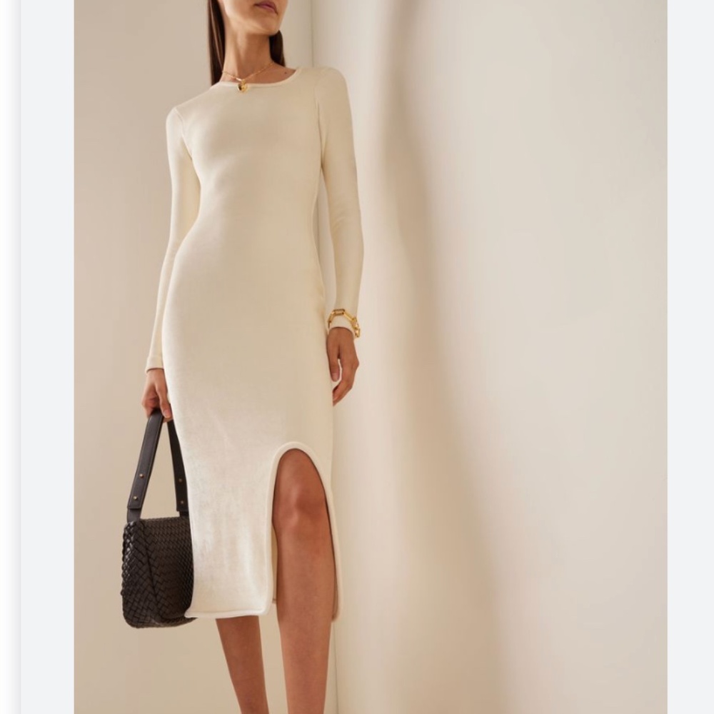 JIL SANDER velvet dress asymmetrical neck body con dress worn by Hailey Bieber - Picture 3 of 13